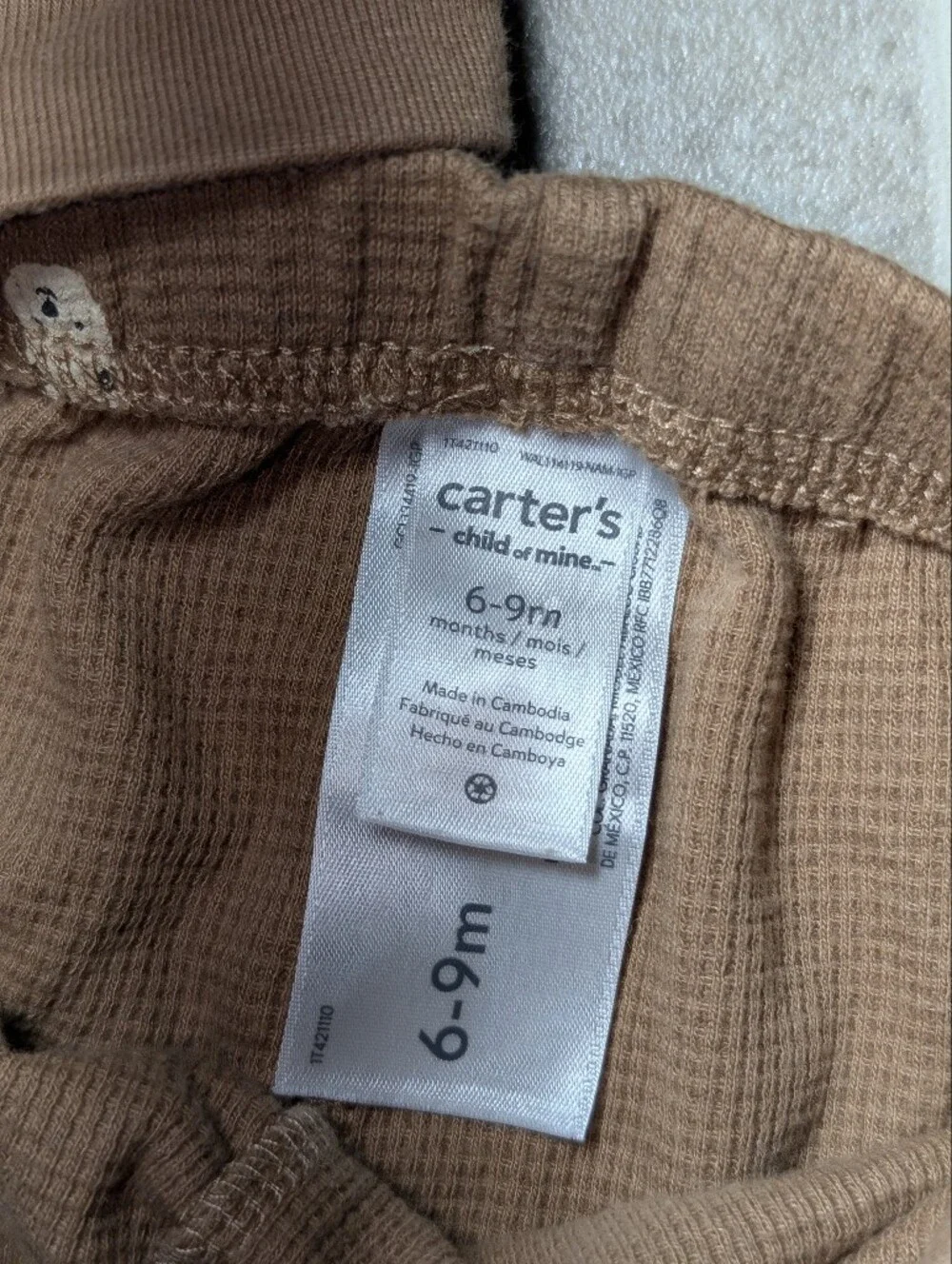 Carter's Brown Bear Waffle Knit Joggers Set Long Sleeve 6-9M